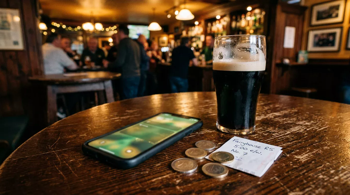 Smartphone displaying World Cup 2026 betting odds on an Irish bookmaker app with euro coins